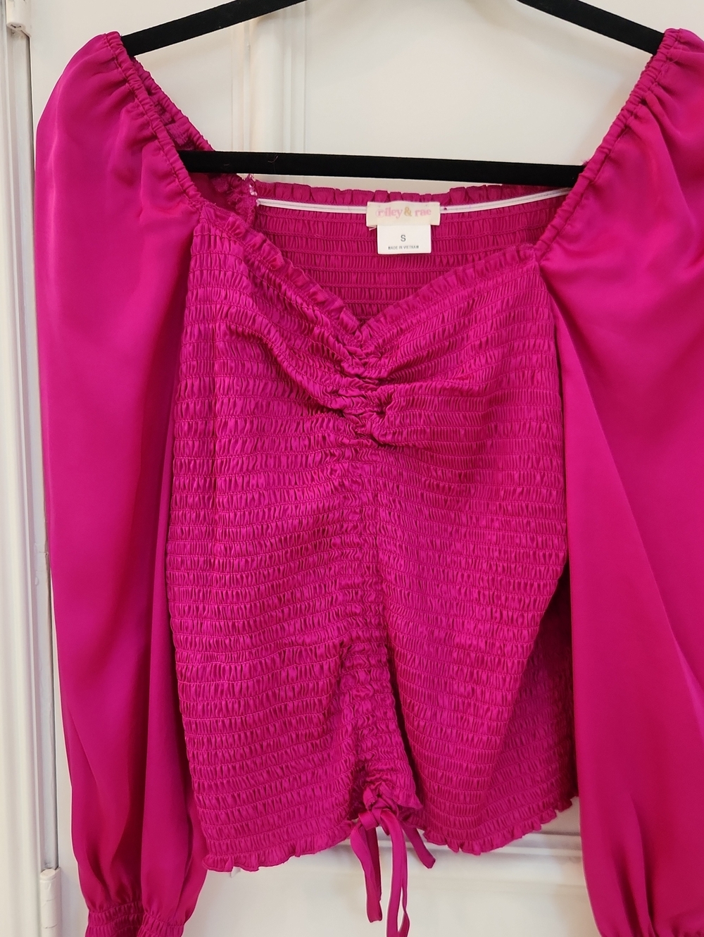Riley & Rae Hot Pink Smocked Peplum Long-Sleeve Blouse
